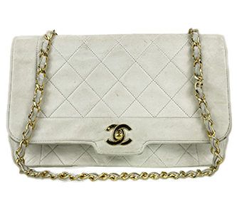 マトラッセ ダイアナフラップ 25㎝ ラムスキン ホワイト ショルダーバッグ