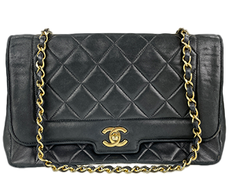 マトラッセ ダイアナフラップ 25㎝ ラムスキン ブラック ショルダーバッグ