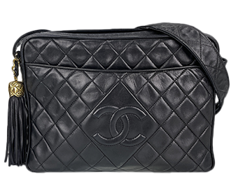 マトラッセ ラムスキン フリンジ ブラック ショルダーバッグ