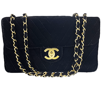 Vステッチ 34cm ベロア ブラック ショルダーバッグ