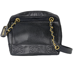 トリプルココ キャビアスキン ブラック チェーンショルダーバッグ