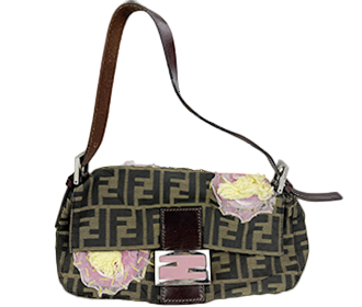 マンマバゲット ズッカ 花柄刺繍 キャンバス レザー ブラウン ショルダーバッグ