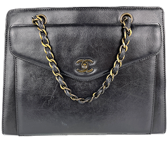 カーフスキン ブラック チェーン トートバッグ