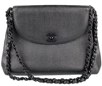 キャビアスキン ブラック チェーン ショルダーバッグ