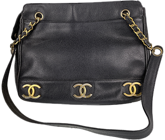 トリプルココ キャビアスキン ブラック ショルダーバッグ