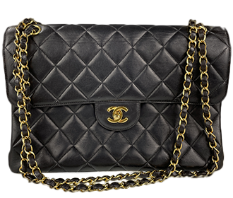 デカマトラッセ 30cm ダブルフェイス ラムスキン ブラック チェーン ショルダーバッグ