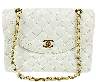 マトラッセ シングルフラップ ラムスキン ゴールド金具 ホワイト ショルダーバッグ