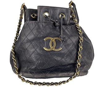 ビコローレ ラムスキン ブラック 巾着 ショルダーバッグ