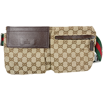 GGキャンバス シェリーライン キャンバス レザー ブラウン ウエストバッグ