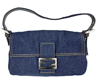 マンマバゲット デニム レザー  ブルー ショルダーバッグ