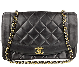 マトラッセ 25㎝ ダイアナフラップ ラムスキン ブラック ショルダーバッグ A01165