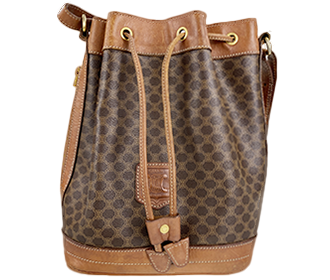 マカダム PVC レザー ブラウン 巾着 ショルダーバッグ