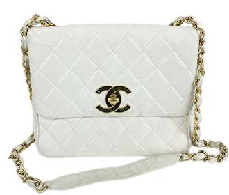 マトラッセ 25㎝ キャビアスキン ホワイト チェーン ショルダーバッグ