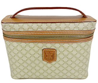 マカダム PVC レザー ブラウン バニティ ハンドバッグ