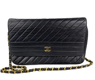 バイアスステッチ ラムスキン ブラック チェーン ショルダーバッグ