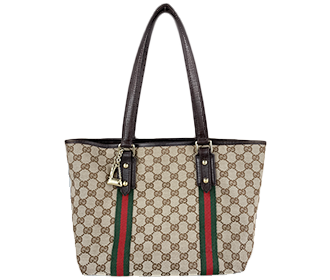 GGキャンバス シェリーライン キャンバス レザー ブラウン トートバッグ