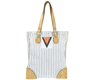 ストライプ タンジェ キャンバス レザー ホワイト ブルー トートバッグ M40024