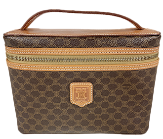 マカダム PVC レザー ブラウン バニティ ハンドバッグ