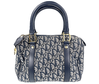 トロッター キャンバス レザー ネイビー ボストンバッグ