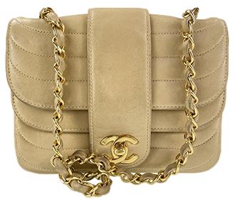 マドモアゼル 17㎝ ラムスキン ベージュ チェーン ショルダーバッグ