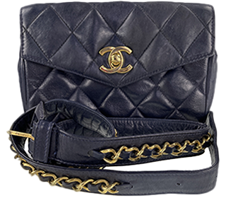 マトラッセ ラムスキン ゴールド金具 ダークネイビー ウエストポーチ