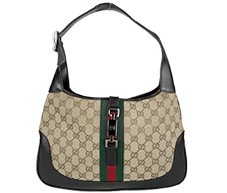 ジャッキー GGキャンバス シェリーライン キャンバス レザー ブラウン ショルダーバッグ