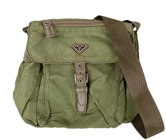ナイロン キャンバス レザー グリーン ショルダーバッグ