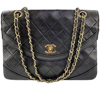 マトラッセ 25㎝ ラムスキン ブラック チェーン ショルダーバッグ