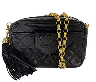 マトラッセ 18㎝ タッセル ラムスキン ブラック チェーン ショルダーバッグ