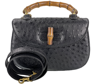 バンブー オーストリッチ レザー ブラック 2WAY ハンドバッグ
