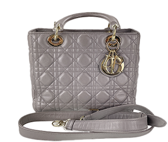 レディディオール カナージュ ミディアム ラムスキン グレー 2WAY ハンドバッグ