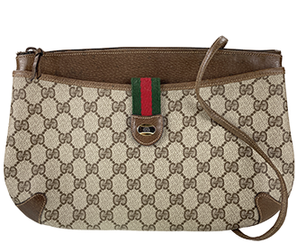 オールドグッチ シェリーライン PVC レザー ベージュ ブラウン ショルダーバッグ