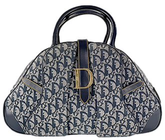 ダブルサドル トロッター キャンバス レザー ネイビー ハンドバッグ