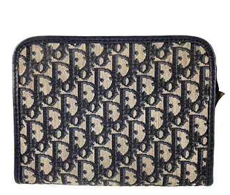 トロッター キャンバス レザー ネイビー クラッチバッグ