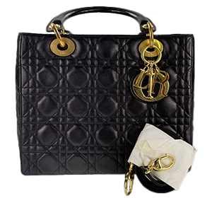 レディディオール カナージュ ミディアム ラムスキン ブラック 2WAY ハンドバッグ