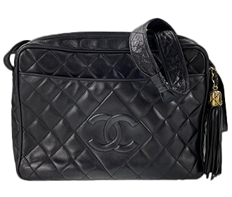 マトラッセ 27cm フリンジ ラムスキン ブラック ショルダーバッグ