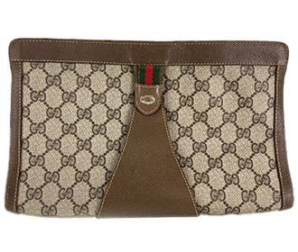 オールドグッチ シェリーライン PVC レザー ベージュ ブラウン セカンドバッグ