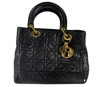 レディディオール カナージュ ミディアム ラムスキン ブラック ハンドバッグ