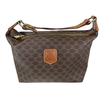 マカダム PVC レザー ブラウン ハンドバッグ