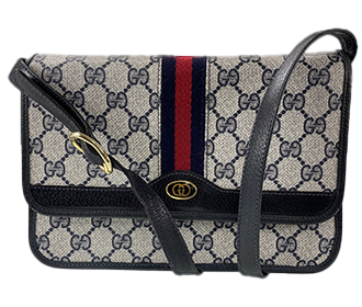 オールドグッチ シェリーライン PVC レザー ネイビー ショルダーバッグ