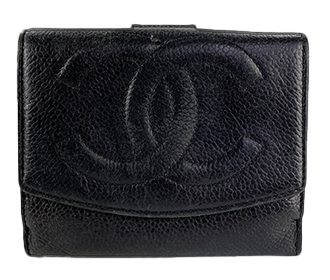 キャビアスキン CCロゴ ブラック 三つ折り 財布