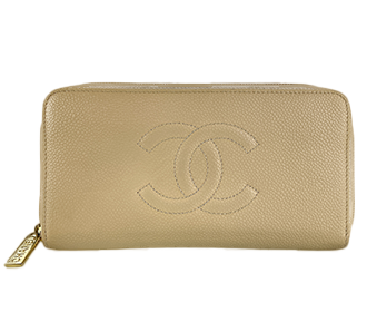 キャビアスキン CCロゴ ベージュ ラウンドファスナー 長財布