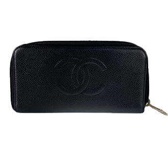 キャビアスキン CCロゴ  ブラック ラウンドファスナー 長財布