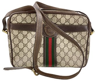 オールドグッチ シェリーライン PVC レザー ブラウン ショルダーバッグ