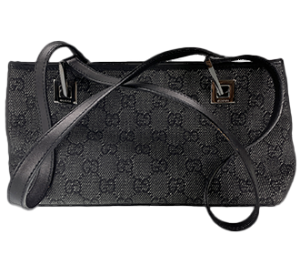 GGキャンバス キャンバス レザー ブラック ショルダーバッグ