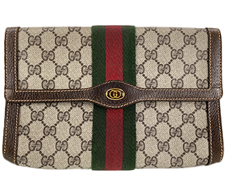 オールドグッチ シェリーライン PVC レザー ベージュ ブラウン セカンドバッグ