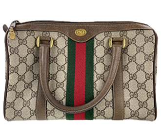 オールドグッチ シェリーライン PVC レザー ブラウン ベージュ ボストンバッグ