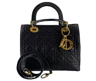 レディディオール カナージュ ミディアム ラムスキン ブラック 2WAY ハンドバッグ