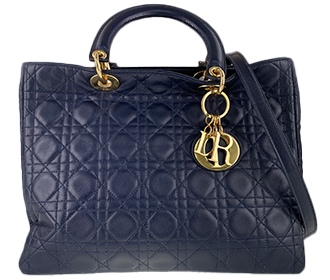 レディディオール カナージュ ラージ ラムスキン ネイビー 2WAY ハンドバッグ