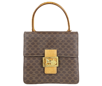 マカダム 馬車金具 PVC レザー ブラウン ハンドバッグ